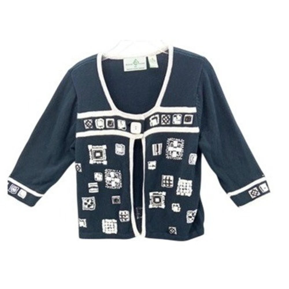 Design Options Philip Jane Gordon Cardigan M Black Beaded Sequin Sweater Artisan